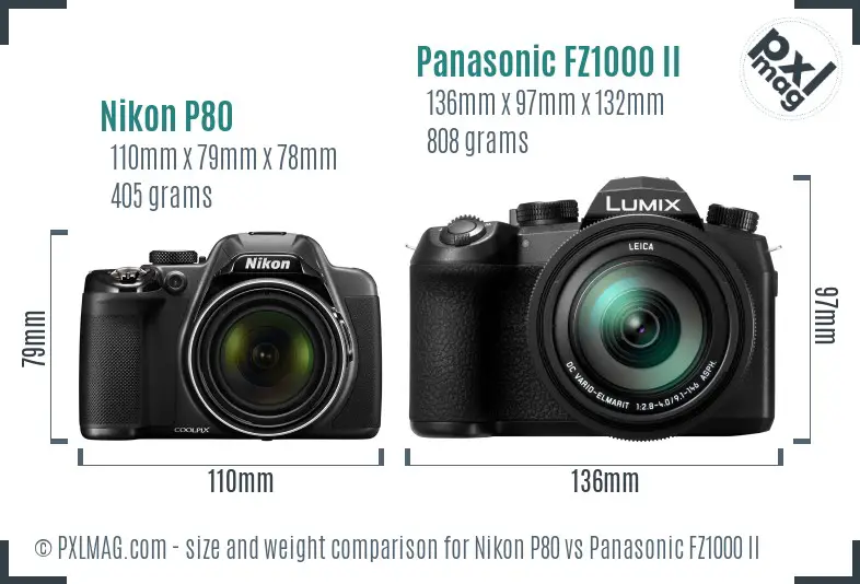 Nikon P80 vs Panasonic FZ1000 II size comparison