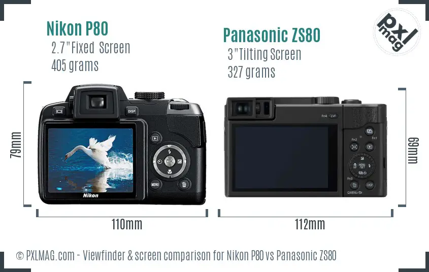 Nikon P80 vs Panasonic ZS80 Screen and Viewfinder comparison