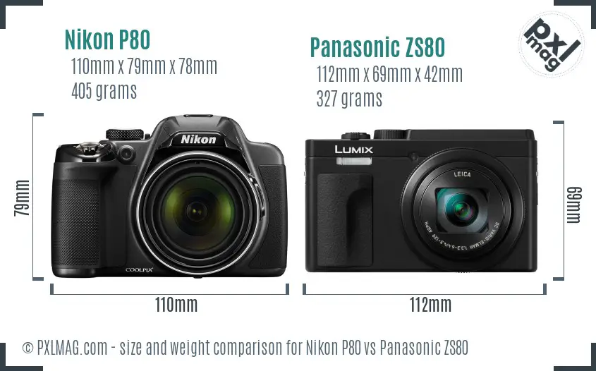 Nikon P80 vs Panasonic ZS80 size comparison