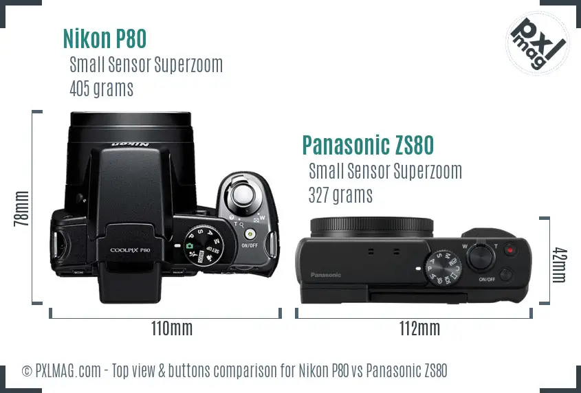 Nikon P80 vs Panasonic ZS80 top view buttons comparison