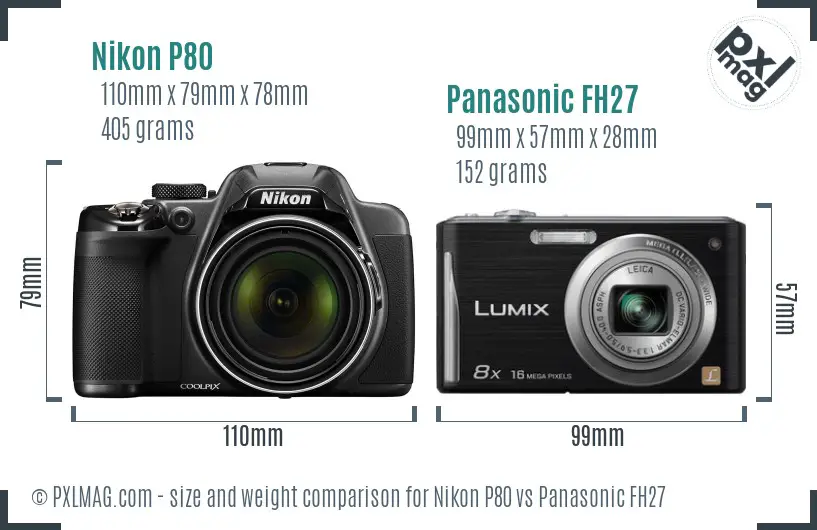 Nikon P80 vs Panasonic FH27 size comparison