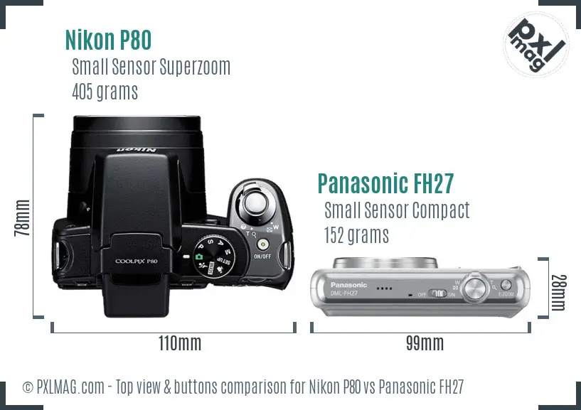 Nikon P80 vs Panasonic FH27 top view buttons comparison