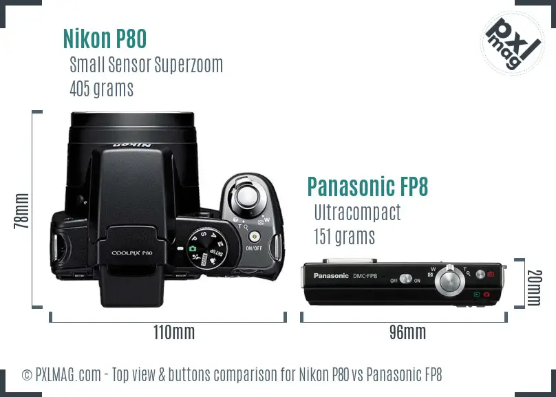 Nikon P80 vs Panasonic FP8 top view buttons comparison