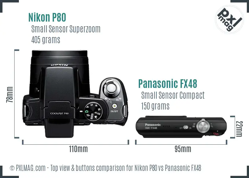 Nikon P80 vs Panasonic FX48 top view buttons comparison