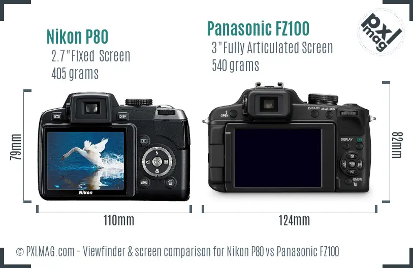 Nikon P80 vs Panasonic FZ100 Screen and Viewfinder comparison