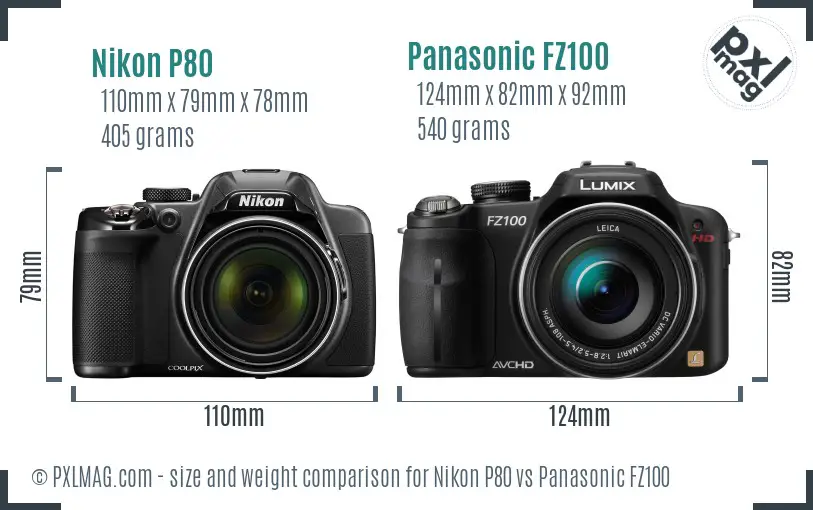 Nikon P80 vs Panasonic FZ100 size comparison