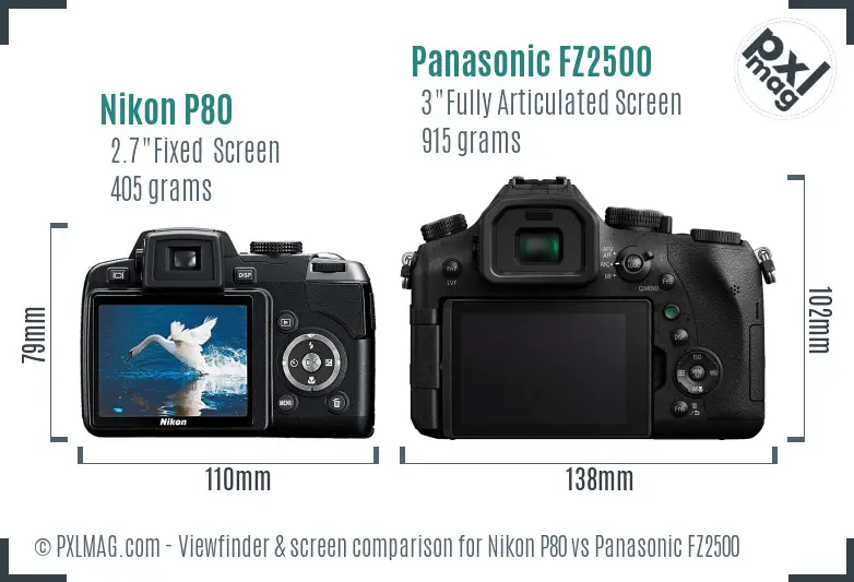 Nikon P80 vs Panasonic FZ2500 Screen and Viewfinder comparison