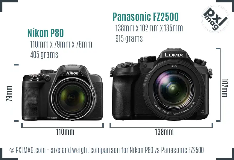 Nikon P80 vs Panasonic FZ2500 size comparison