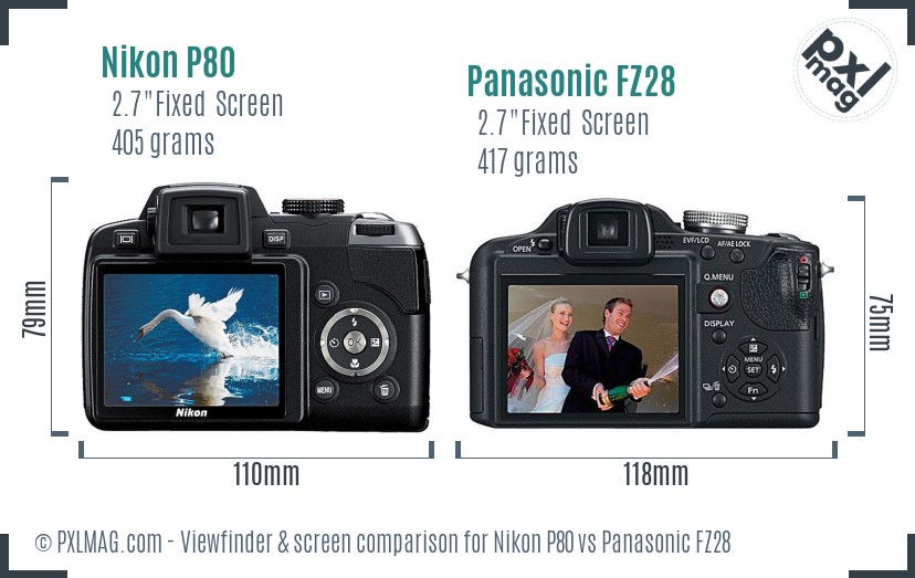 Nikon P80 vs Panasonic FZ28 Screen and Viewfinder comparison