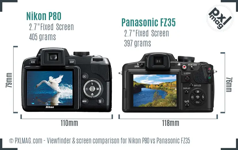 Nikon P80 vs Panasonic FZ35 Screen and Viewfinder comparison