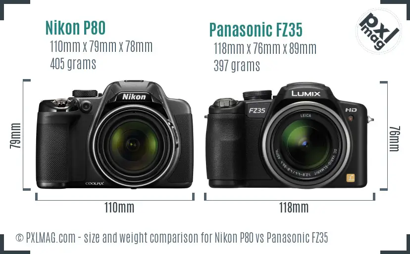 Nikon P80 vs Panasonic FZ35 size comparison