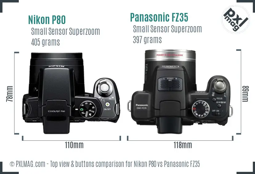 Nikon P80 vs Panasonic FZ35 top view buttons comparison