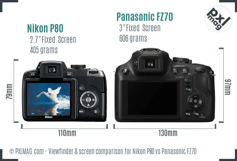 Nikon P80 vs Panasonic FZ70 Screen and Viewfinder comparison