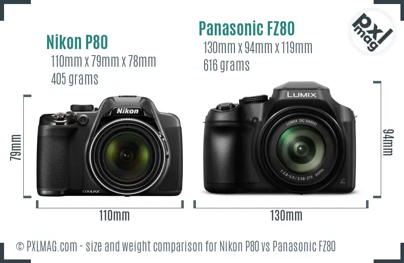 Nikon P80 vs Panasonic FZ80 size comparison