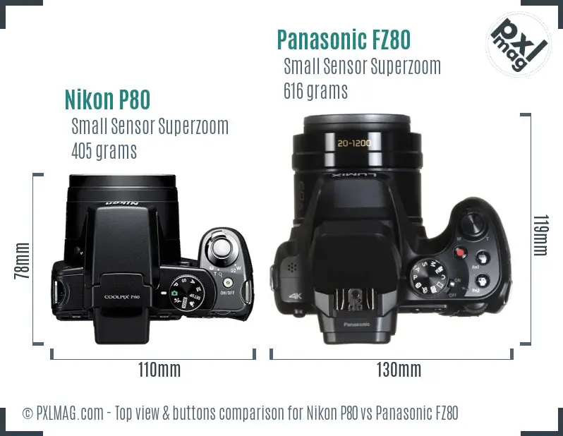 Nikon P80 vs Panasonic FZ80 top view buttons comparison