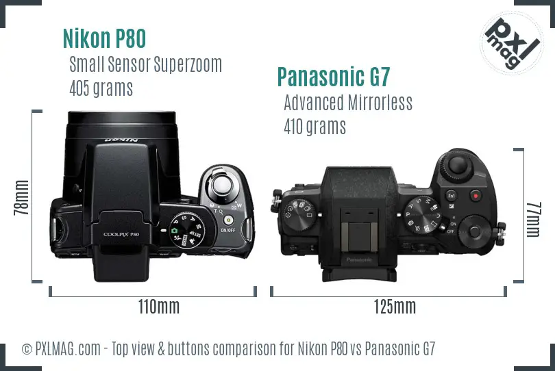 Nikon P80 vs Panasonic G7 top view buttons comparison
