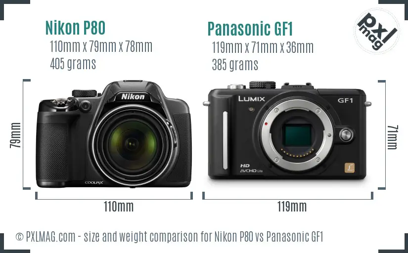 Nikon P80 vs Panasonic GF1 size comparison
