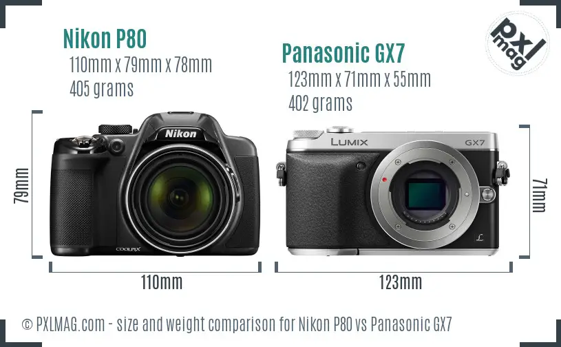 Nikon P80 vs Panasonic GX7 size comparison