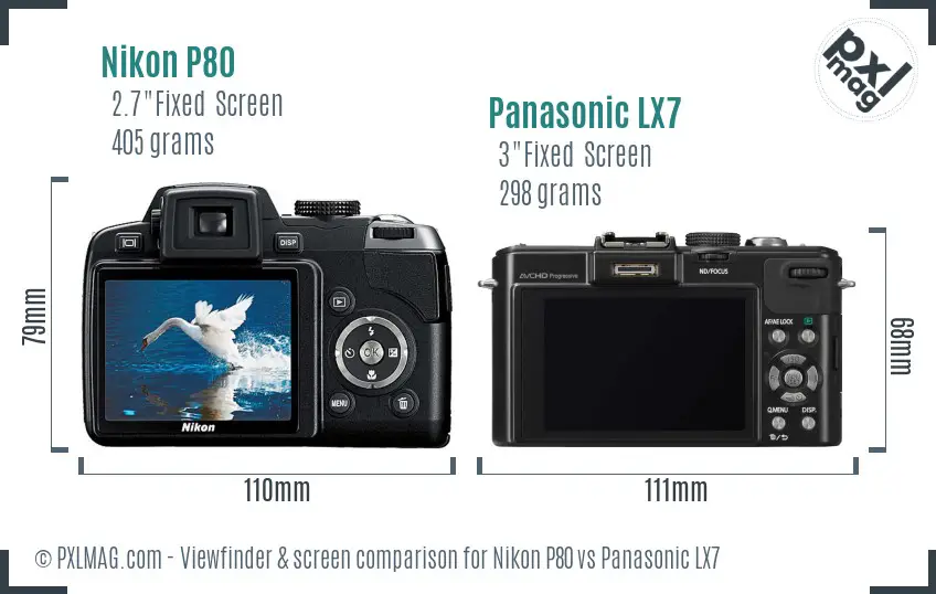 Nikon P80 vs Panasonic LX7 Screen and Viewfinder comparison