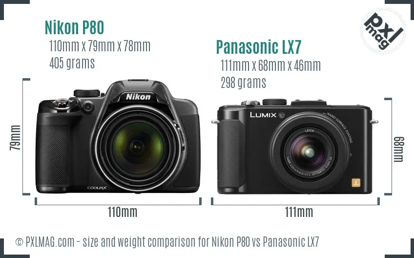 Nikon P80 vs Panasonic LX7 size comparison