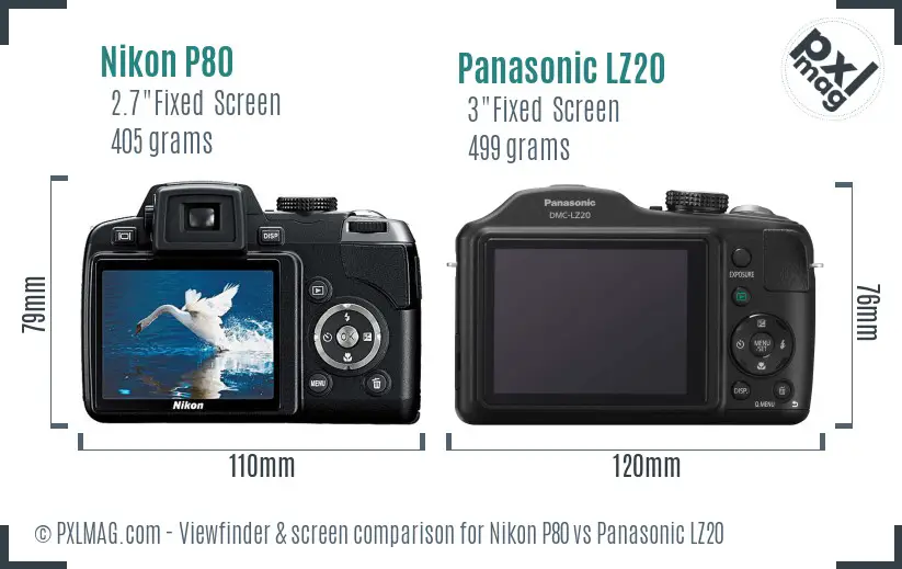 Nikon P80 vs Panasonic LZ20 Screen and Viewfinder comparison