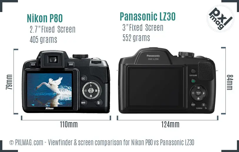 Nikon P80 vs Panasonic LZ30 Screen and Viewfinder comparison