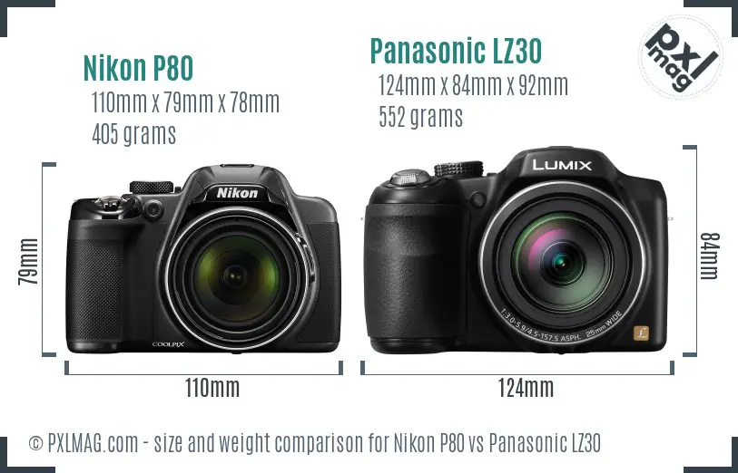 Nikon P80 vs Panasonic LZ30 size comparison