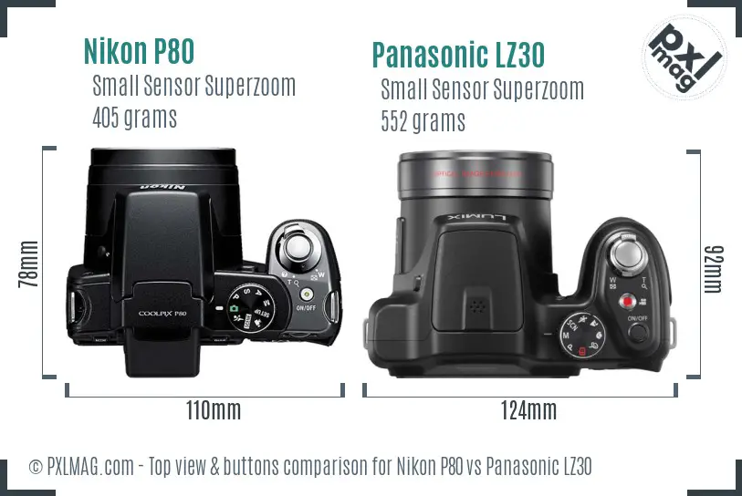 Nikon P80 vs Panasonic LZ30 top view buttons comparison