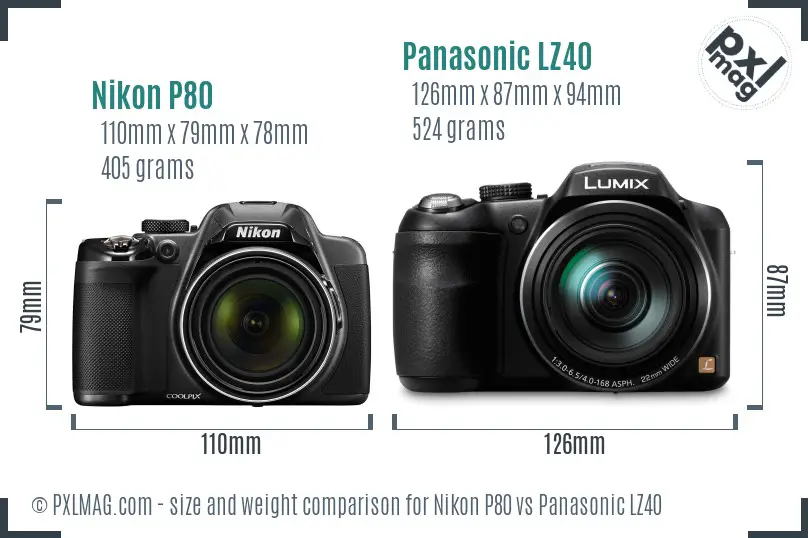 Nikon P80 vs Panasonic LZ40 size comparison