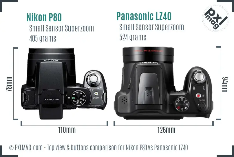 Nikon P80 vs Panasonic LZ40 top view buttons comparison