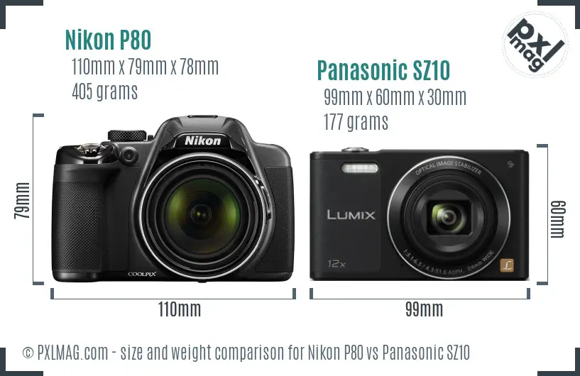 Nikon P80 vs Panasonic SZ10 size comparison