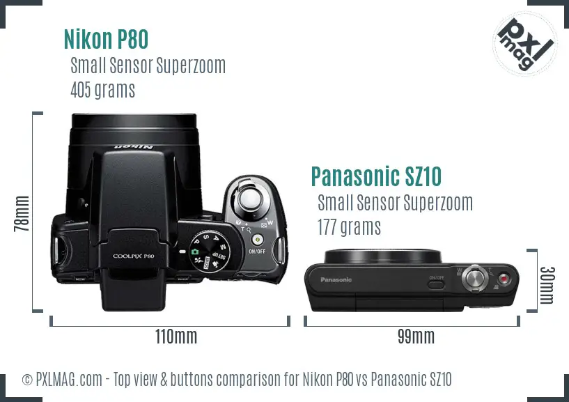 Nikon P80 vs Panasonic SZ10 top view buttons comparison