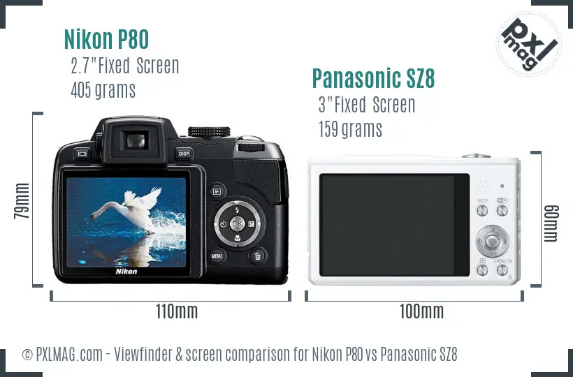 Nikon P80 vs Panasonic SZ8 Screen and Viewfinder comparison