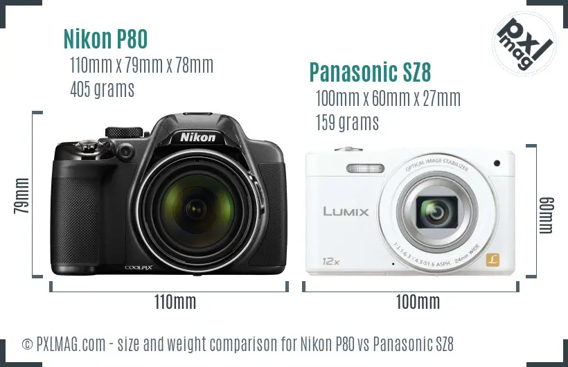 Nikon P80 vs Panasonic SZ8 size comparison