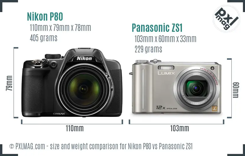 Nikon P80 vs Panasonic ZS1 size comparison