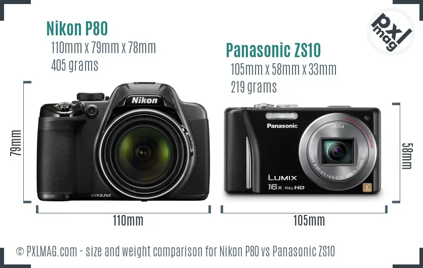 Nikon P80 vs Panasonic ZS10 size comparison