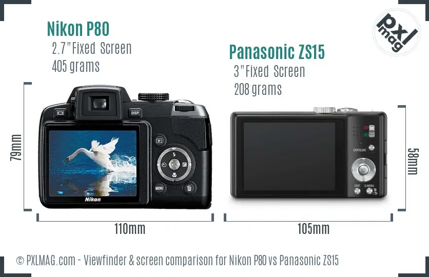 Nikon P80 vs Panasonic ZS15 Screen and Viewfinder comparison Nikon P80 vs Panasonic ZS15 Screen and Viewfinder comparison