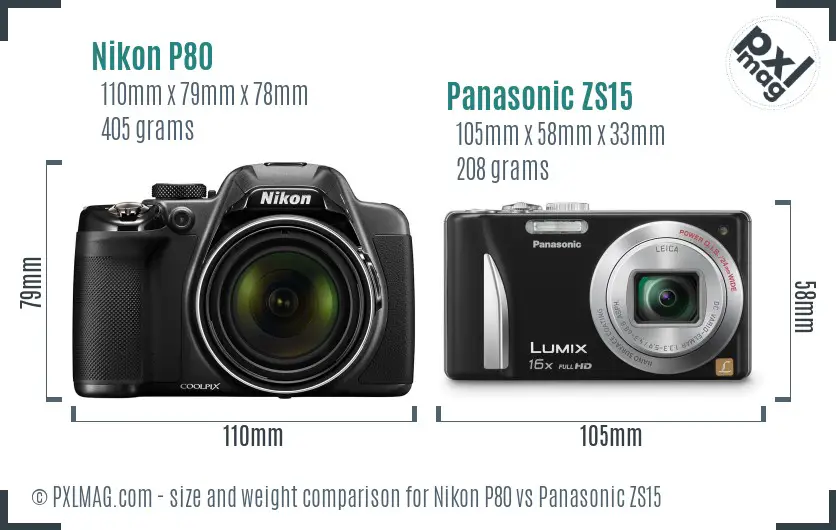 Nikon P80 vs Panasonic ZS15 size comparison Nikon P80 vs Panasonic ZS15 size comparison