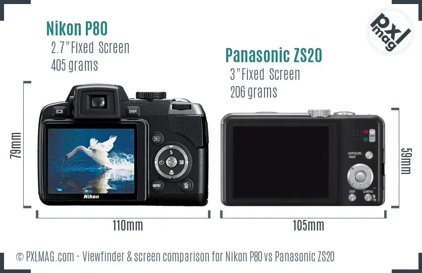 Nikon P80 vs Panasonic ZS20 Screen and Viewfinder comparison