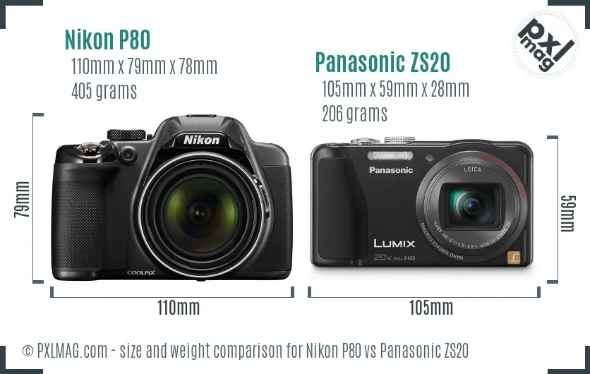 Nikon P80 vs Panasonic ZS20 size comparison