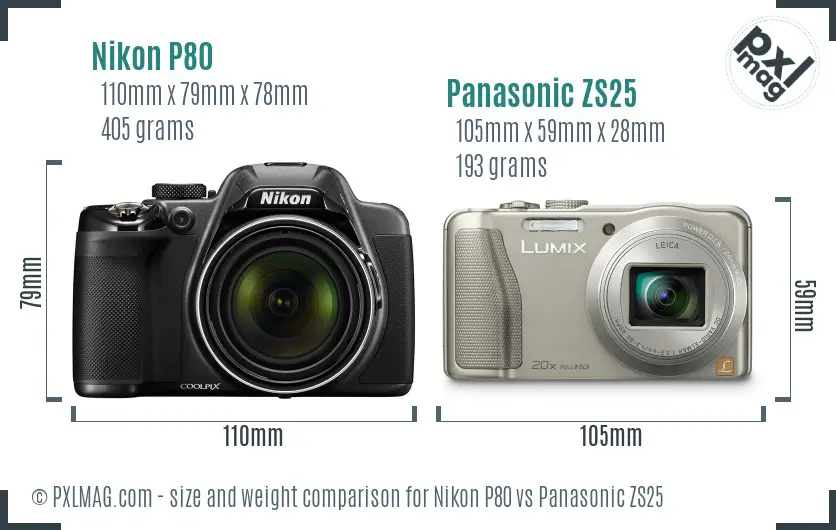 Nikon P80 vs Panasonic ZS25 size comparison