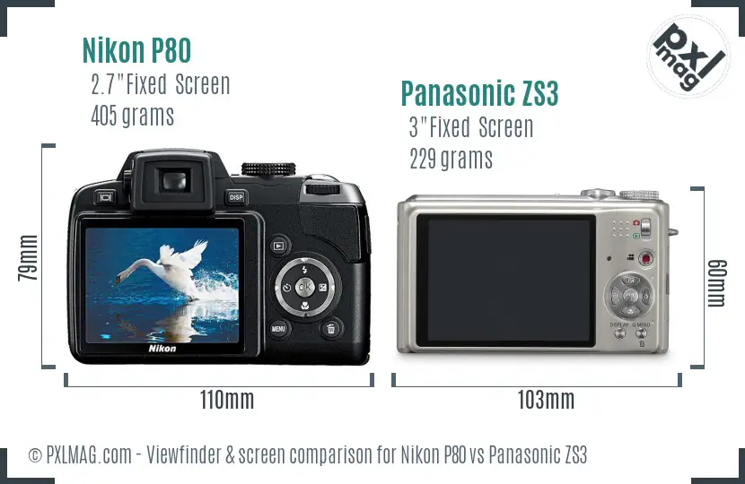 Nikon P80 vs Panasonic ZS3 Screen and Viewfinder comparison