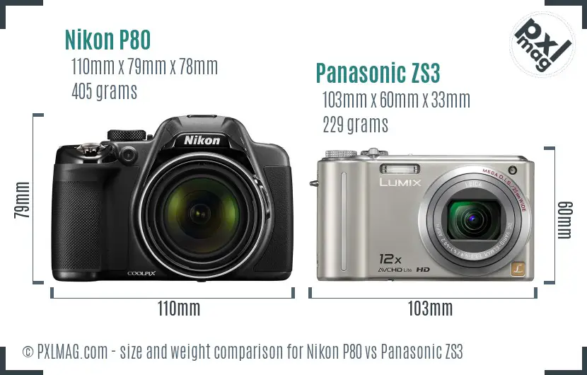 Nikon P80 vs Panasonic ZS3 size comparison