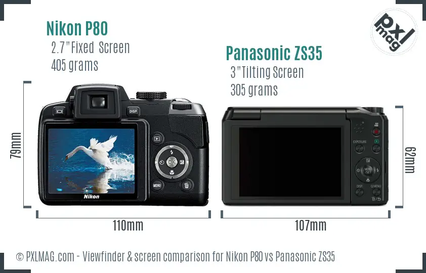 Nikon P80 vs Panasonic ZS35 Screen and Viewfinder comparison