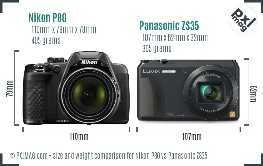 Nikon P80 vs Panasonic ZS35 size comparison