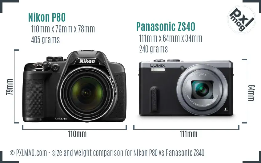 Nikon P80 vs Panasonic ZS40 size comparison