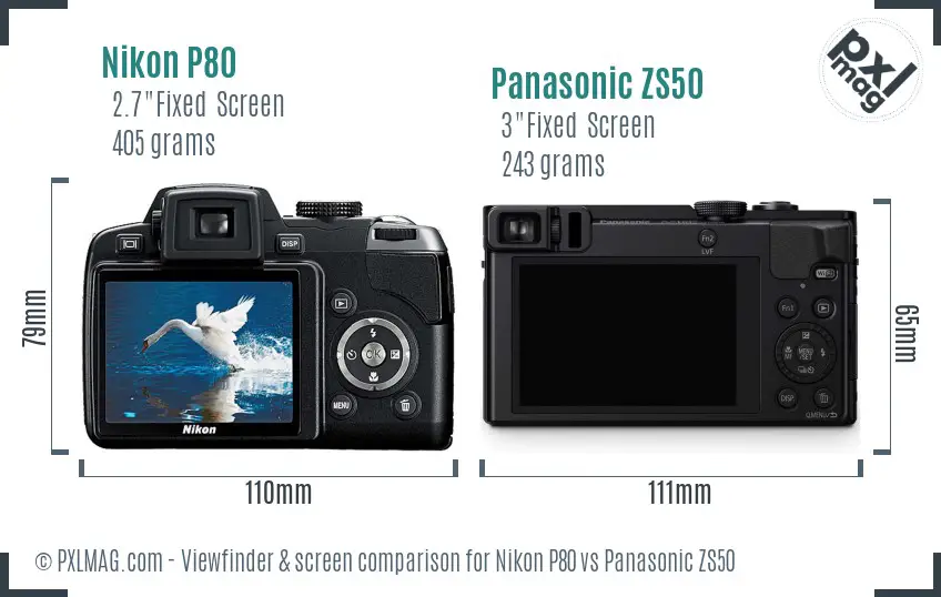 Nikon P80 vs Panasonic ZS50 Screen and Viewfinder comparison