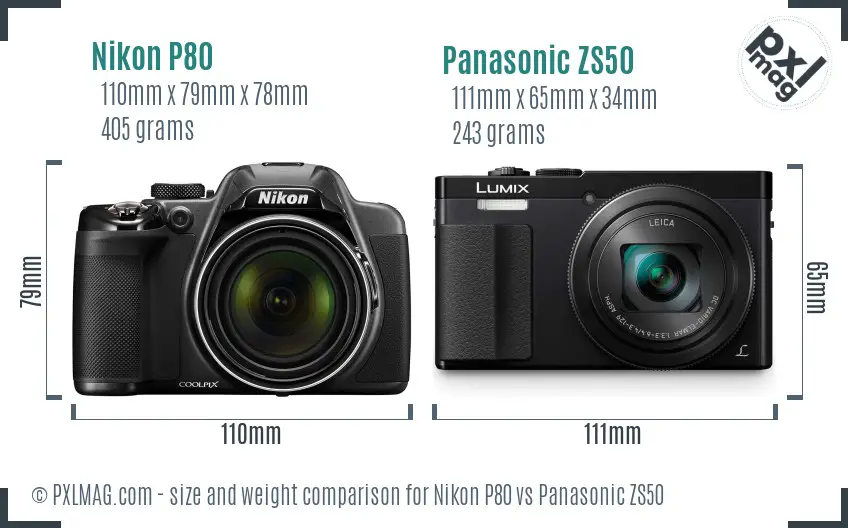 Nikon P80 vs Panasonic ZS50 size comparison