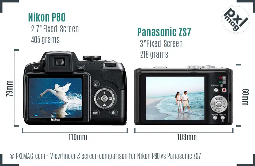 Nikon P80 vs Panasonic ZS7 Screen and Viewfinder comparison