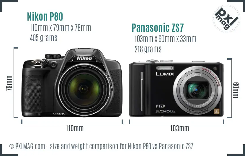 Nikon P80 vs Panasonic ZS7 size comparison